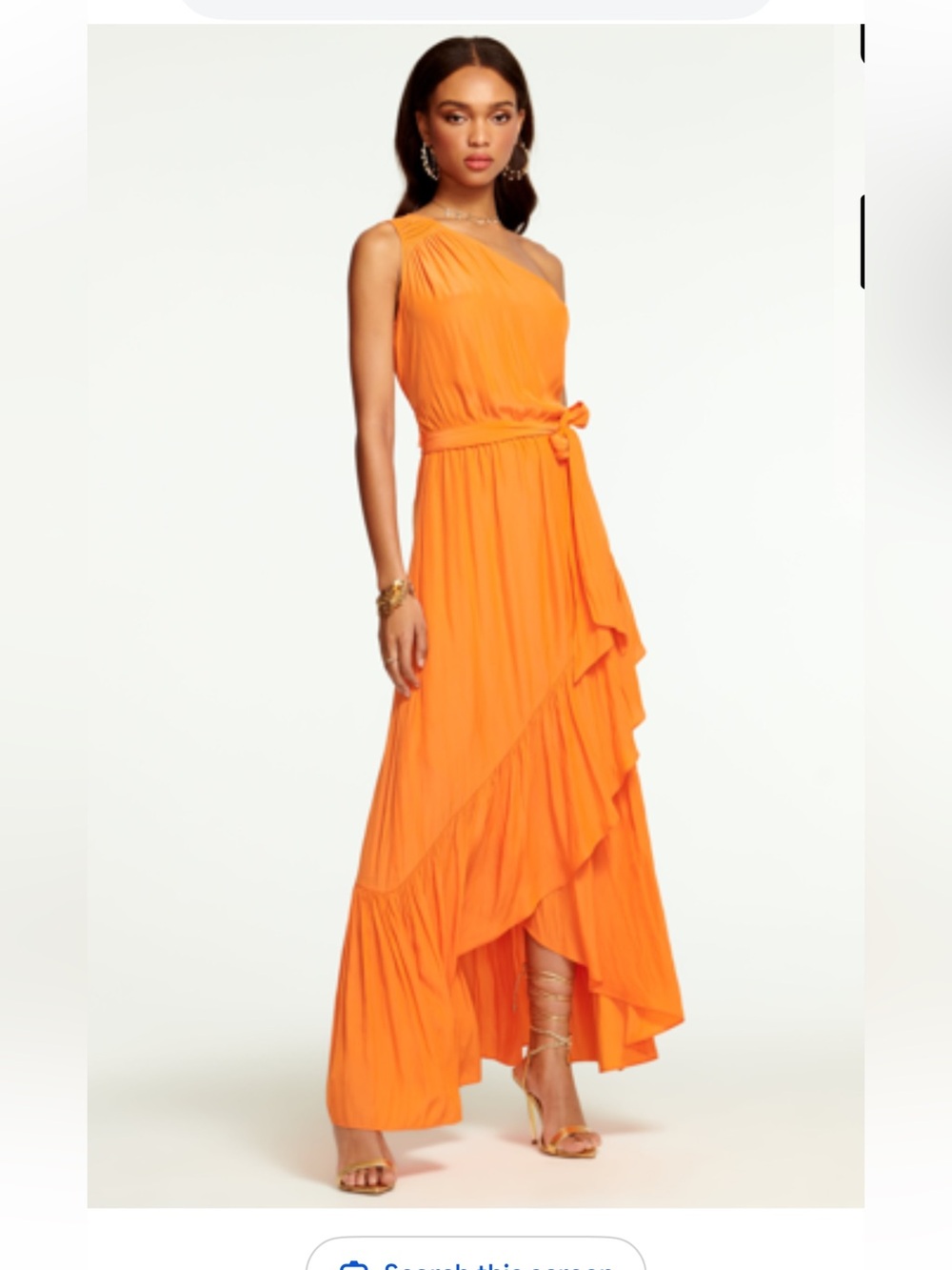 Ramy Brook Nicola One-Shoulder Orange Ruffle Maxi Dress- large